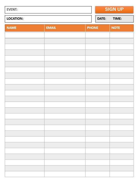 Event Sign Up Sheet Template 